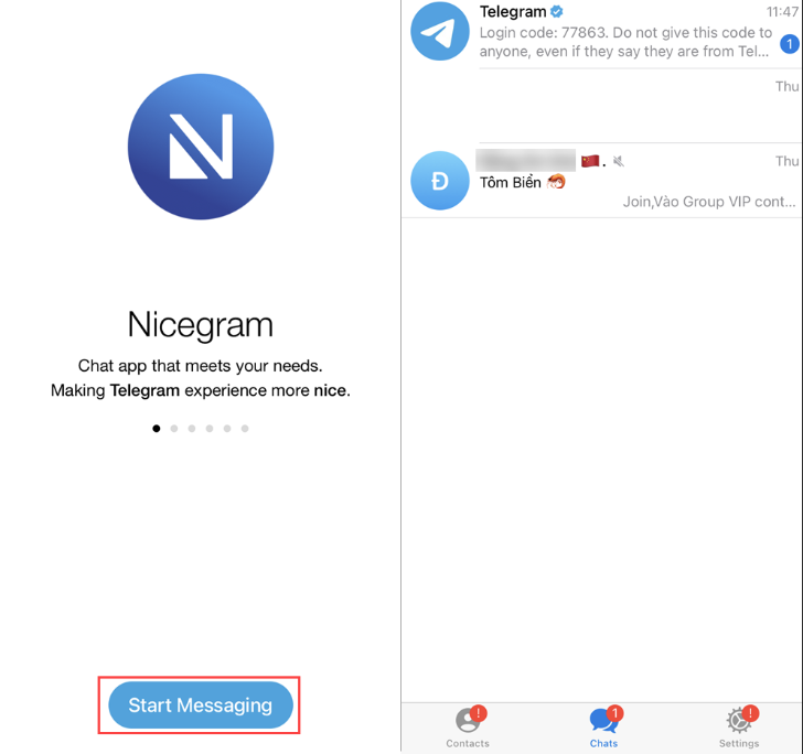 Chọn Start Messaging để bắt đầu 