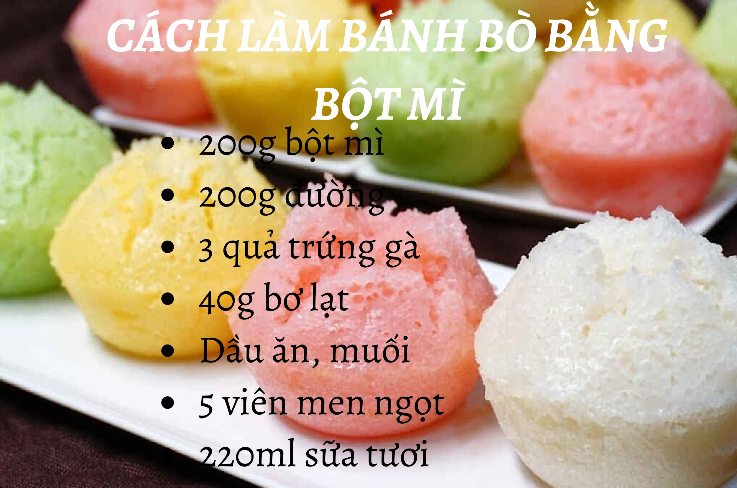 Chuẩn bị đầy đủ các nguyên liệu để làm bánh bò bằng bột mì