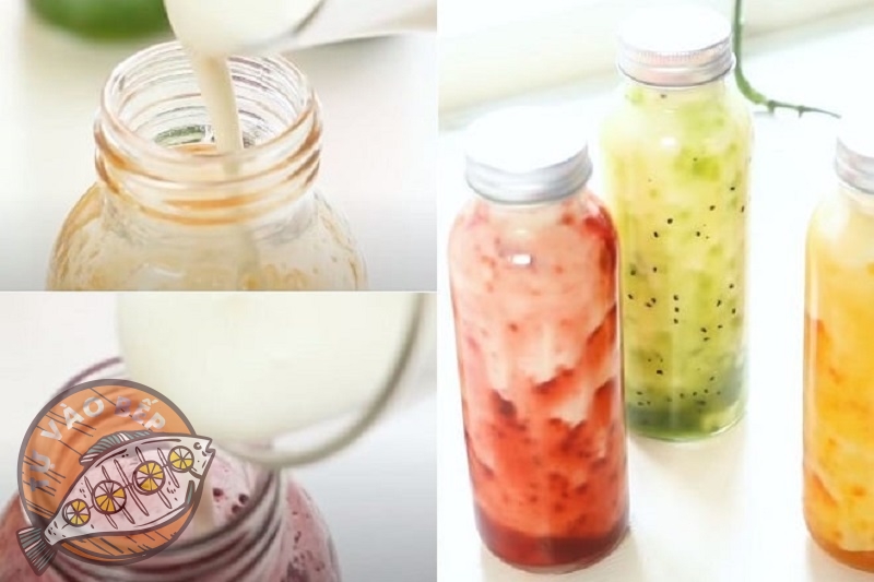 Rót hỗn hợp sữa vào chai để mang đi ủ